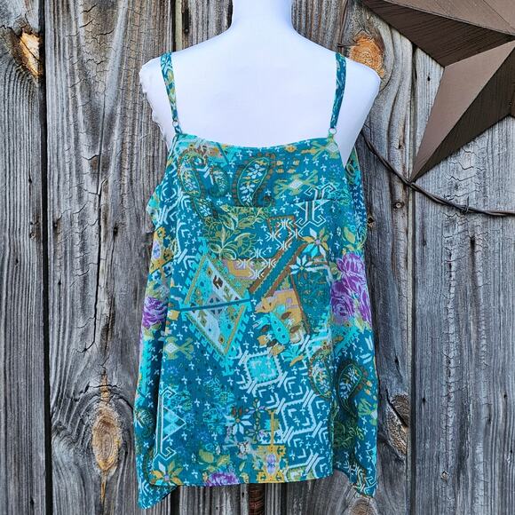 Twist Front Tank Lane Bryant Plus Size 22 24 Blue Teal Floral Georgette Tie Top - Picture 3 of 7